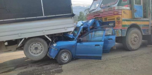 साँगामा सात सवारीसाधन एकैपटक परे दुर्घटनामा, दुई जना घाइते