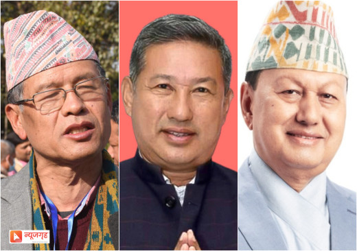 नवनियुक्त तीन मन्त्रीहरूले शपथ लिँदै