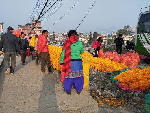 सयपत्री फूलको माला किन्नेहरूको भिड