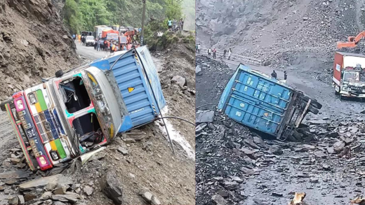 नारायणगढ–मुग्लिन सडक : पहिरो गएको स्थानमा ट्रक पल्टियो,चालक घाइते