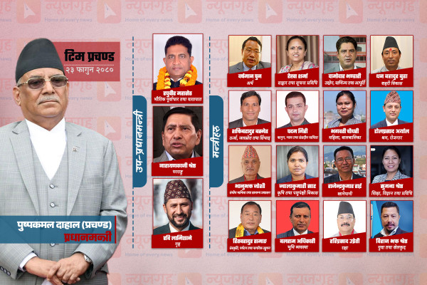 १५ महिनामा तेस्रो पटक गठबन्धन फेरेपछि यस्तो बन्यो प्रचण्ड टिम