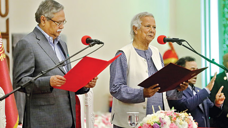 बंगलादेशमा युनुस नेतृत्वमा अन्तरिम सरकार गठन, यस्तो छ १६ सदस्यीय मन्त्रिमण्डल