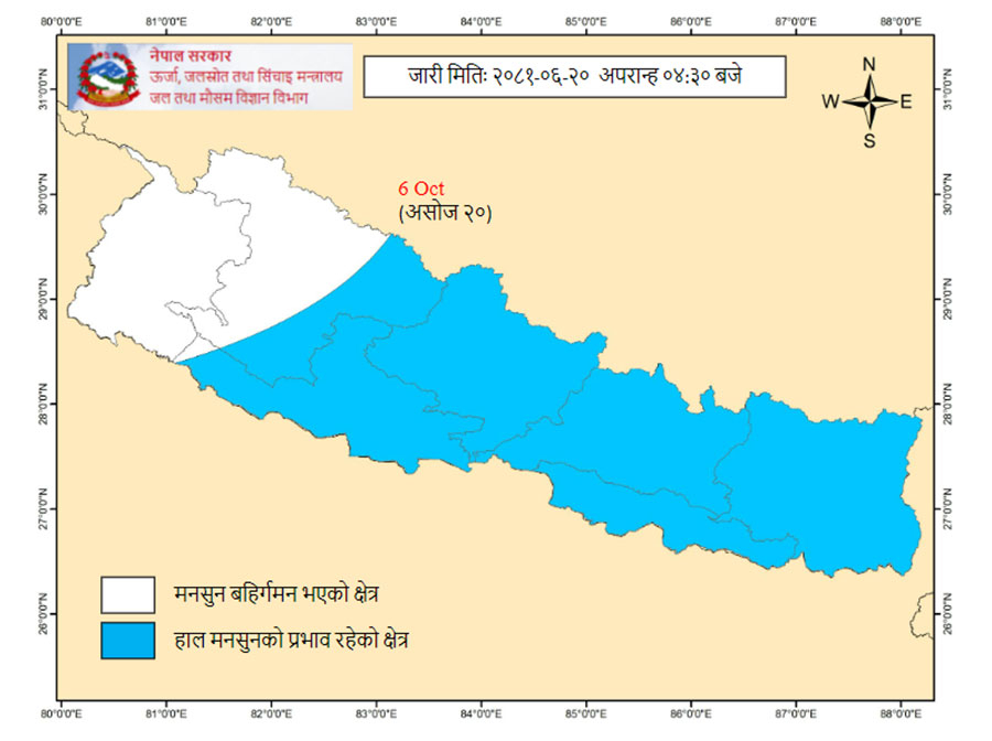 नेपालको पश्चिमी क्षेत्रबाट बाहिरिन थाल्यो मनसुन