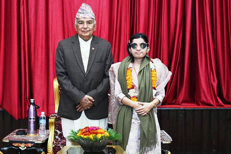 मेनुका पौडेलको परिश्रम र योग्यताले नेपालीको शिर उच्च बनायो : राष्ट्रपति